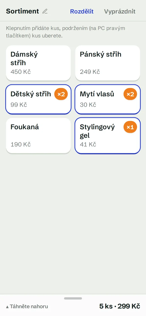 Výběr položek ze sortimentu